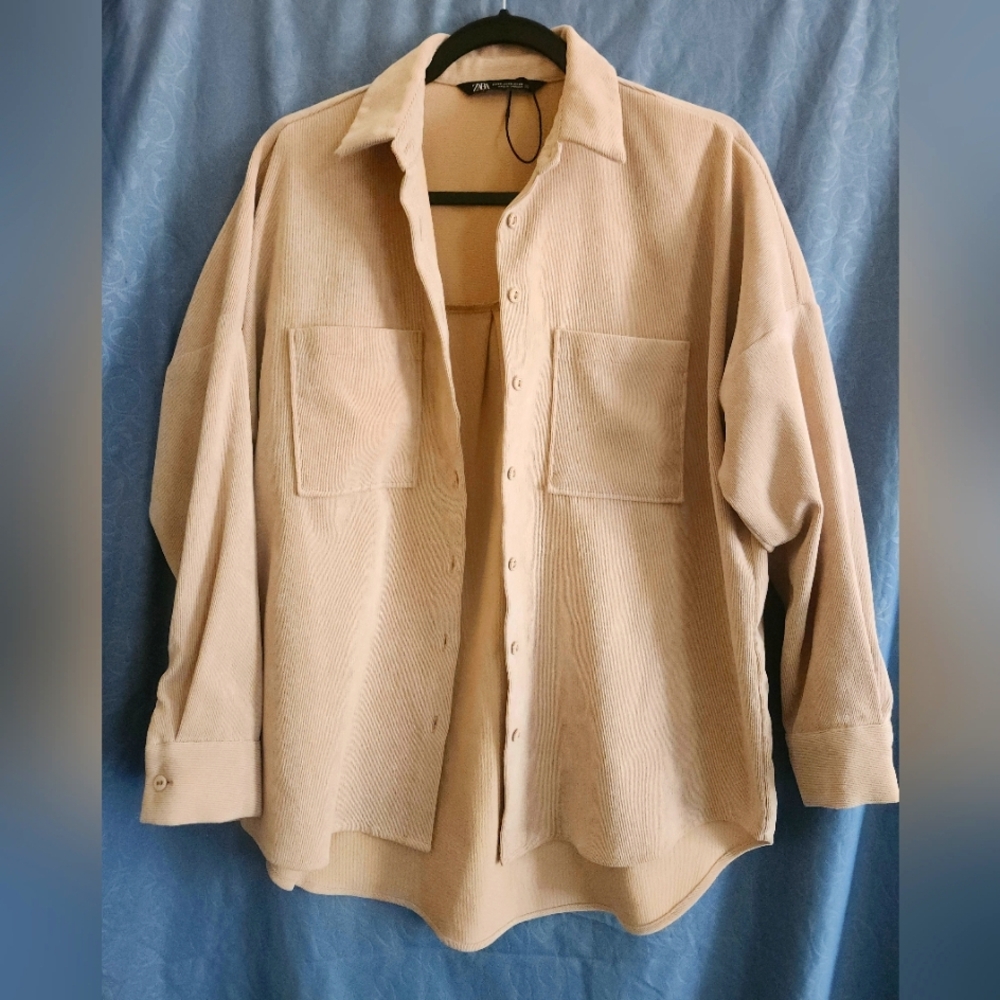 Zara Tan Lightweight Shirt Jacket Relaxed Fit